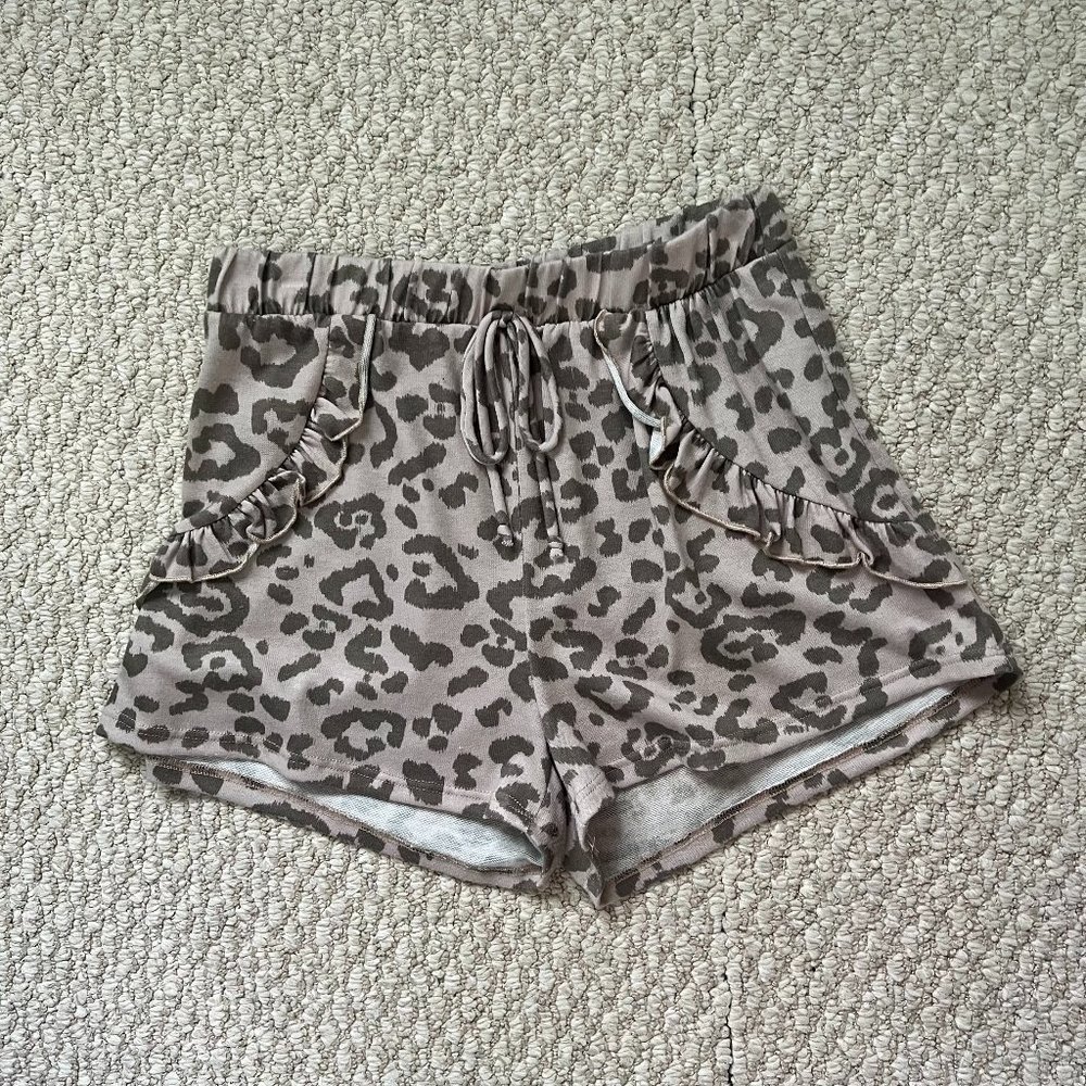 Leopard Print Ruffle Lounge Shorts